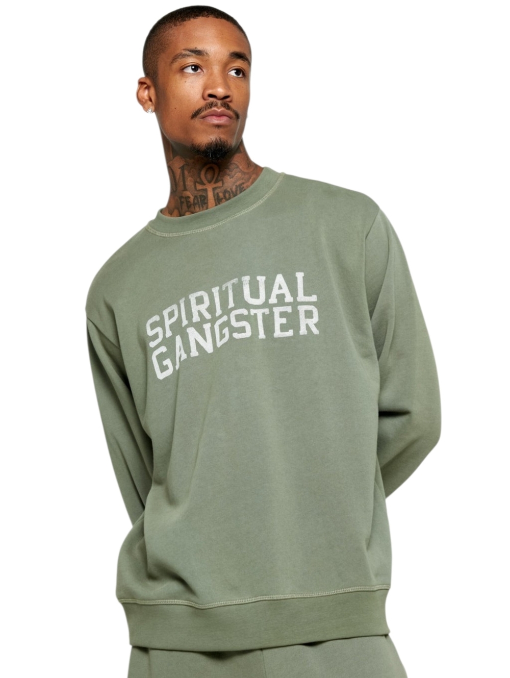 Spiritual Gangster Classic Crew Sweatshirt Army Green Fleece Mens XS NWT